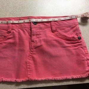 WILL DONATE LAST CALL Bright Pink Denim Skirt, Frayed Edges, Low Rise